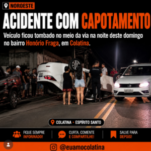 🚨 Acidente com capotamento é registrado no bairro Honório Fraga, em Colatina